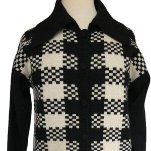 COTE Black White Button Down Camilla Cardigan Check Knit Sweater USA Size Small
